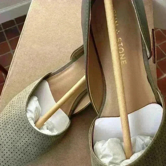 NWB SUN STONE Free SHIPPING Green Henlley Pointed Block Heel Slip On Flats 6 - Picture 3 of 4